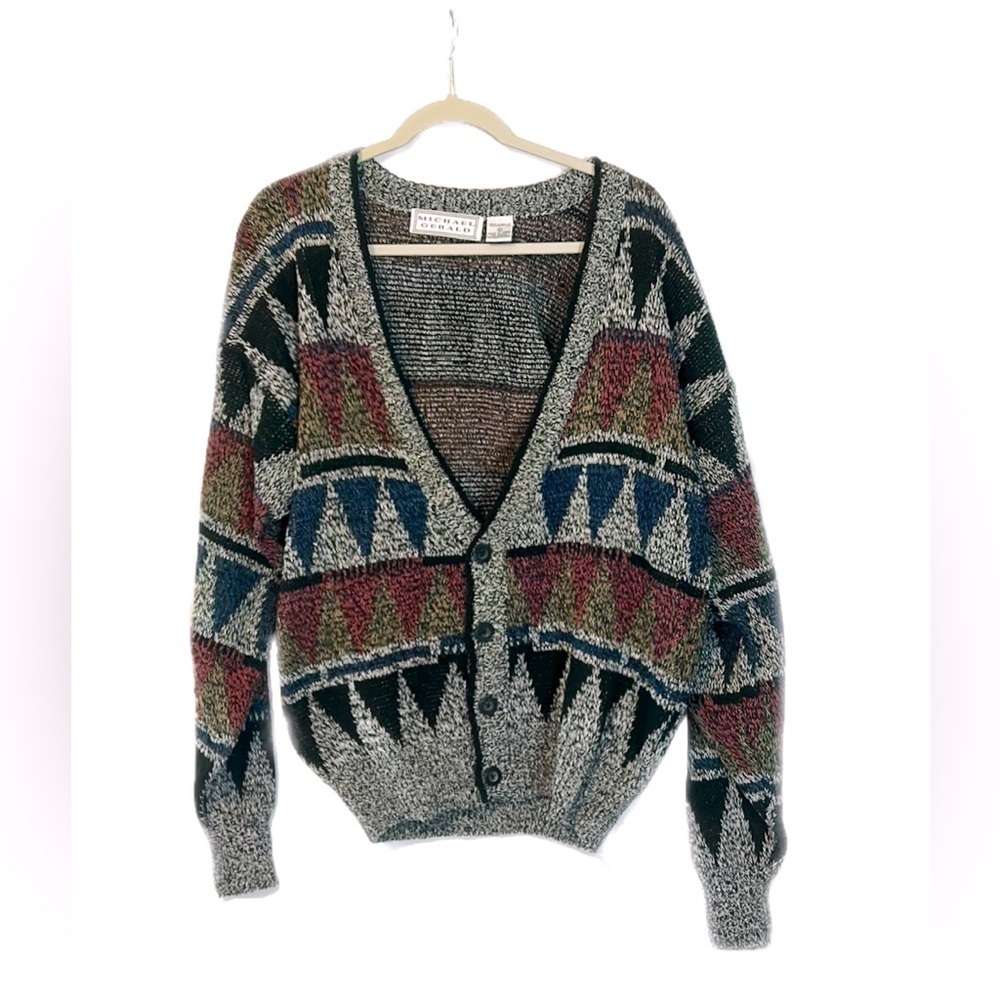 Textured Geometric Button-Front Cardigan - Multi Color
